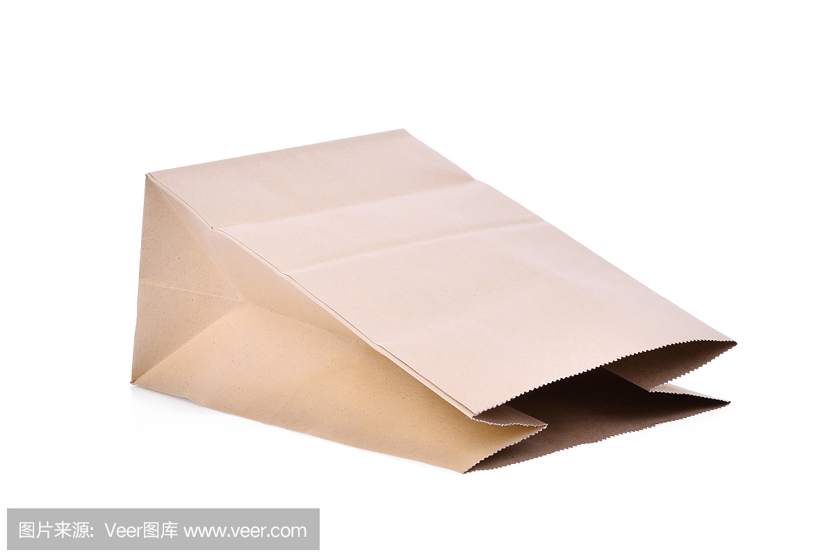 回收棕色纸袋孤立在白色背景,。包装模板模型
